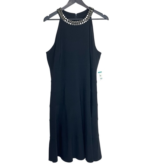 NWT Anne Klein Black Beaded Halter Midi Dresss - Picture 2 of 15